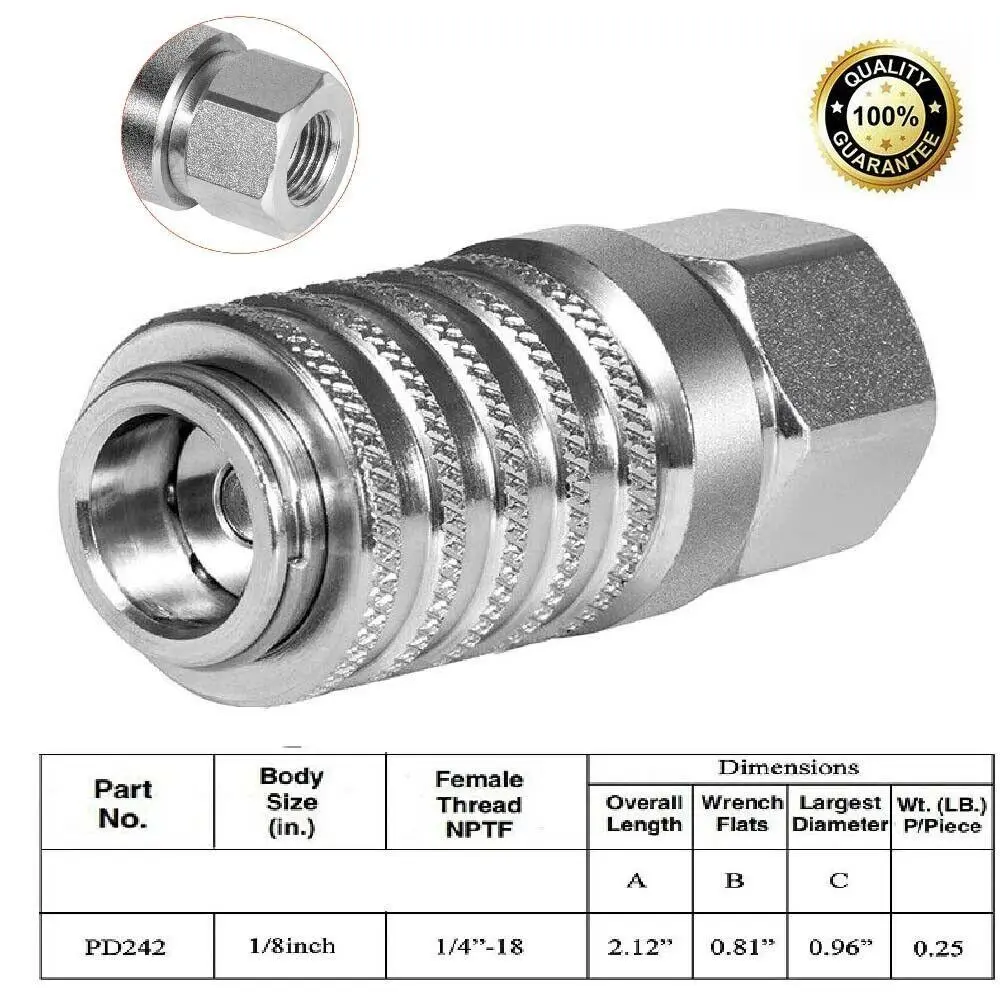 PD242 Series Steel PD Test Port & Diagnostic Equipment Coupler, Hydraulic Users’ Push-Connect Quick Coupling with Female NPTF Pipe Thread