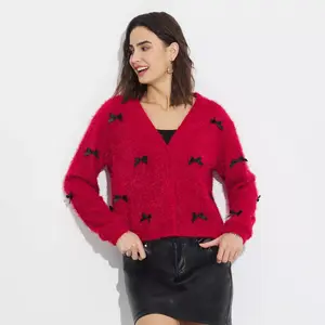 Women's Bow Embellished Cardigan - Wild Fable Red XL