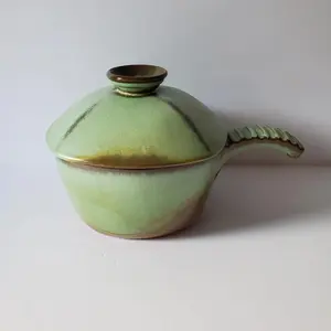 Vintage Frankoma Fondue Pot: Avocado Green Pottery, USA Made
