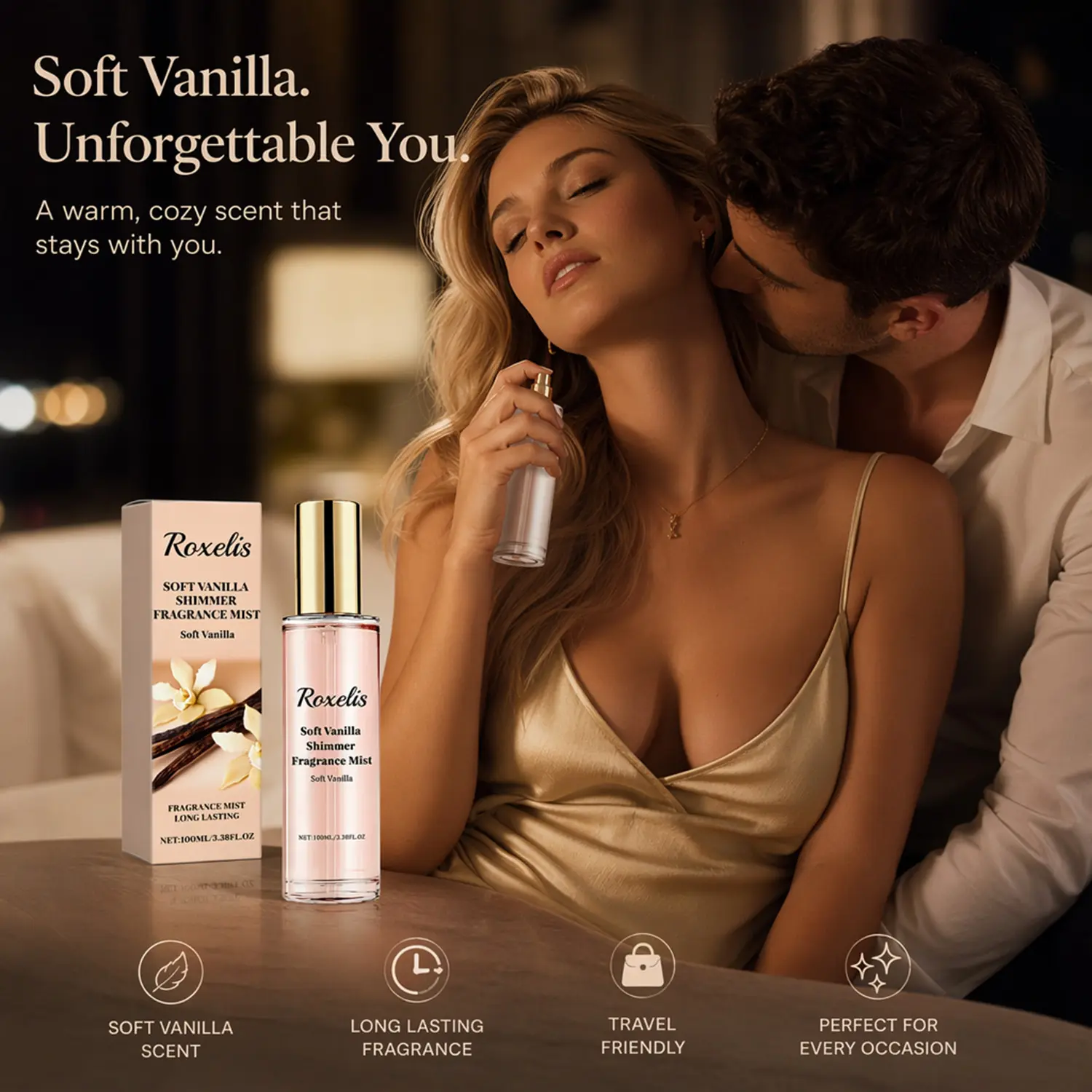 Women's Pheromone Perfume Vanilla Shimmer Eau de Parfum - Warm Natural Skin Scent with Floral Woody Musk Notes - Pheromone Infused Fragrance for Her - Ideal Date Night Perfume, Christmas Valentine's Day Gift 100ml 3.4 Fl Oz