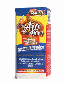 Artri Ajo KING Reforzado with Orthiga & Omega 3 Glucosamine Vitamin Turmeric Collagen 100 Tabs Mexico for Joint Health supplements eocute natural capsules