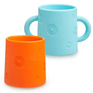 PopYum Silicone Training Cup 2-Pack for Baby and Toddler, tumbler (blue, orange)