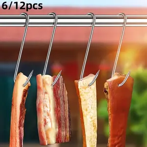 6/12pcs Kitchen S-Type Meat Hooks, Multi-Use Hanging Drying BBQ Tools, Ideal for Sausages, Chicken, Beef, Home Cooking Essentials