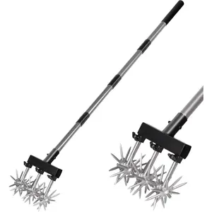 Rotary Cultivator Garden Tool - Adjustable Hand Tiller for Gardening & Lawn Care with Rustproof Aluminum , Telescopic Handle, Lightweight Nylon Base - Soil Aerator & Grass Reseeder