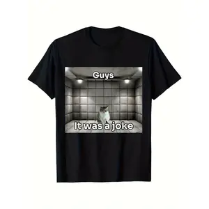 Men's Funny "It Was a Joke" Meme T-Shirt with & Elevator Joke Design - 100% Cotton Casual Crew Neck Tee, Humorous Graphic Shirt for Casual Attire, All-Season Comfort, Funny Gift for Guys & Grandpa - Funny Cat Shirt for Parties & C