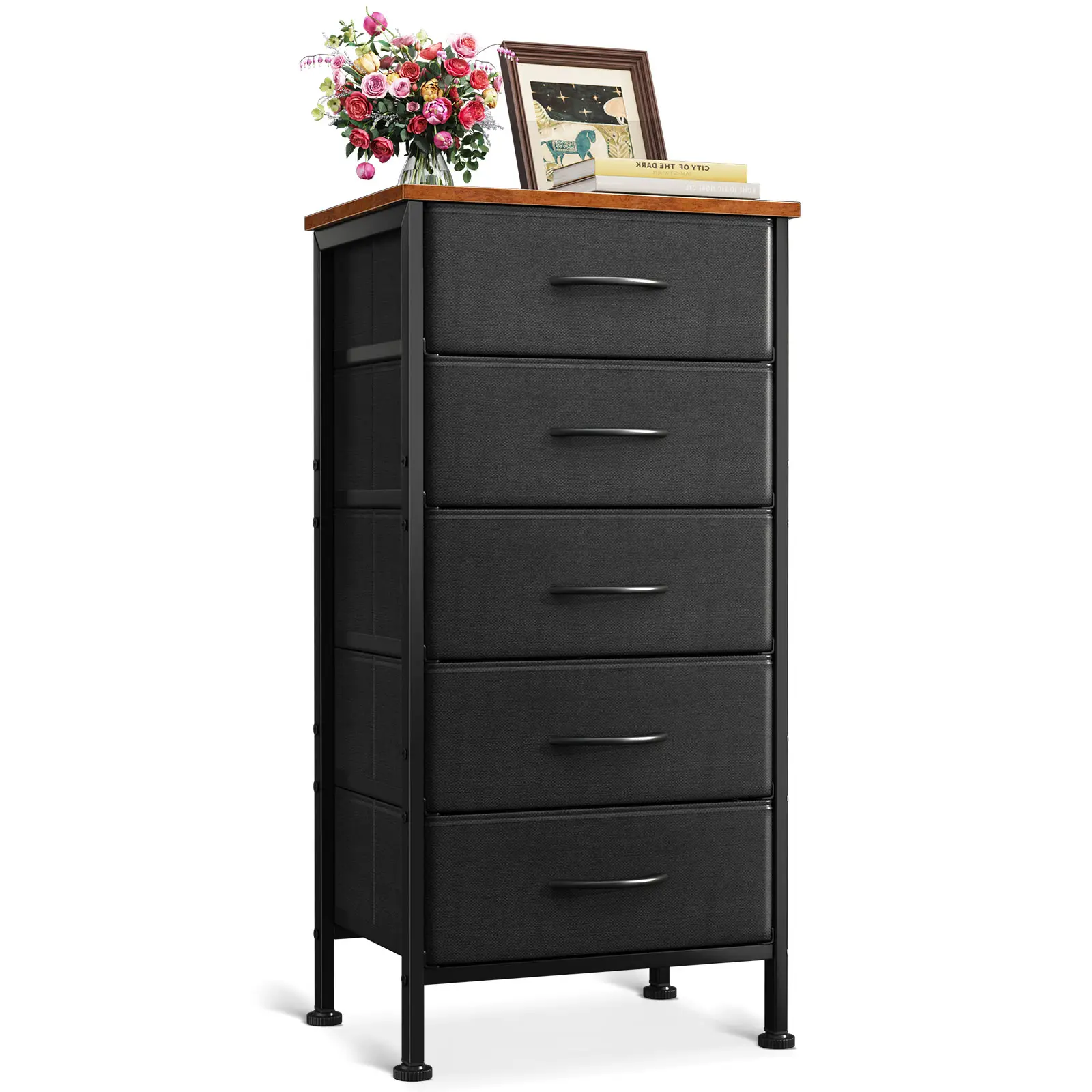 Dresser for Bedroom with 5 Storage Drawers, 31" Small Dresser Chest of Drawers Fabric Dresser with Sturdy Steel Frame