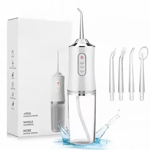 Portable Electric Oral Irrigator – PP Oral Cleaning Device with 3 Modes, 4 Jet Tips, 220ml Fill Water Tank, USB Port, 3-Way Function for Adults, Orthodontic Care, Home-Travel Use (White)