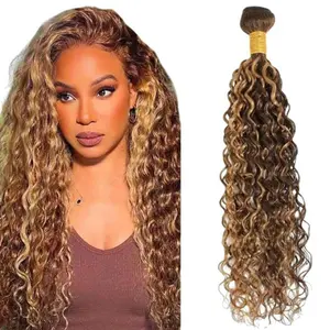 Megeen 15A P4/27 Highlight Blonde Bundles Human Hair Brown Water Wave Bundles Unprocessed Brazilian Virgin Remy Honey Blonde Water Wave Bundle Human Hair Extensions