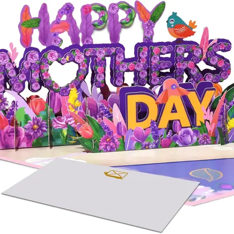 8x6 in Handcrafted 3D Pop-Up Mother's Day Greeting Card - Woodland Theme 3D Garden, Recycled Paper, Easy to Open, Luxurious to the Touch, Eco-Conscious Office Stationery with Envelope for Mom