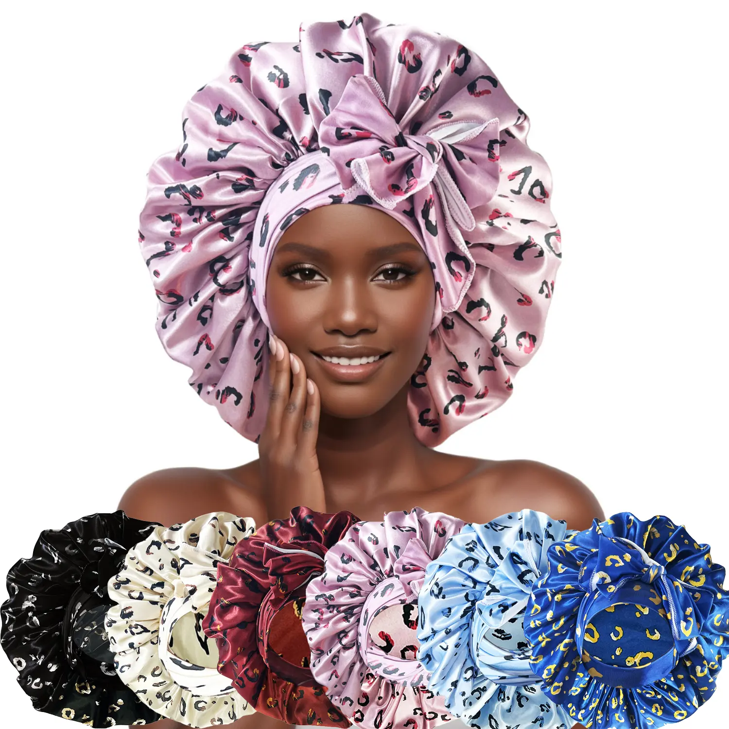 2pcs, Women Satin Solid Sleeping Hat Night Sleep Cap for Women Shower Caps Waterproof Solid Sleeping Hair Bonnets Adjustable Cap