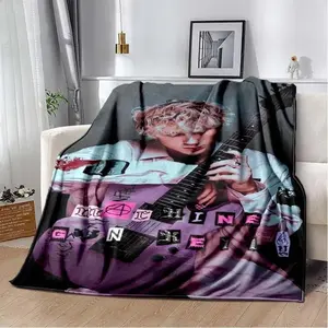 Machine Gun Kelly Poster Printed Flannel Warm Blanket Rapper Music Art Blankets Bedroom Sofa Bed Travel Picnic Blanket Fan Gift birthday gift
