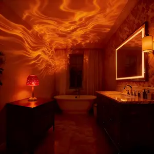 Rechargeable Waterproof Shower Lamp with Remote & Touch Control, Cordless 16-Color LED Ocean Wave Projector for Bathroom Bathtub, Home Improvement Lighting, House Decor & Bathroom/Apartment Accessories
