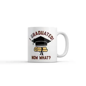 I Graduated Now What Mug Funny Sarcastic Graduation Graphic Novelty Coffee Cup - 11oz Funny Coffee Mugs Ceramic Printed Drinkware Cup