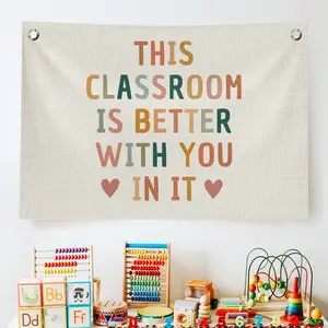 Boho Classroom Decor for Teacher Cute Neutral Wall Decor Welcome Sign Canvas Hanging Banner Back To School Wall Flag for Nursery 30x20 Inches This Classroom Is Better With You In It