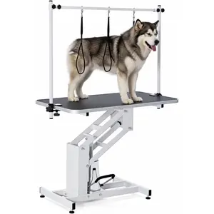 43.6" Pet Grooming Table for Large Dogs, Heavy Duty Height Adjustable Dog Grooming Table With Overhead Arm & Noose Height Range 22''-39'', Maximum Capacity Up to 350 Lbs, White