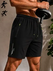 Men's Performance Gym Shorts - Color-Mixed, Ultra-Stretch, Sporty, Sweat-Wicking, Quick-Dry, Lightweight, Breathable Activewear with Elastic Waist, Adjustable Drawstring, Zipper Pockets, Reflective Print, Smooth Hem for Gym, Travel, Lounge, Men's Gym Shor