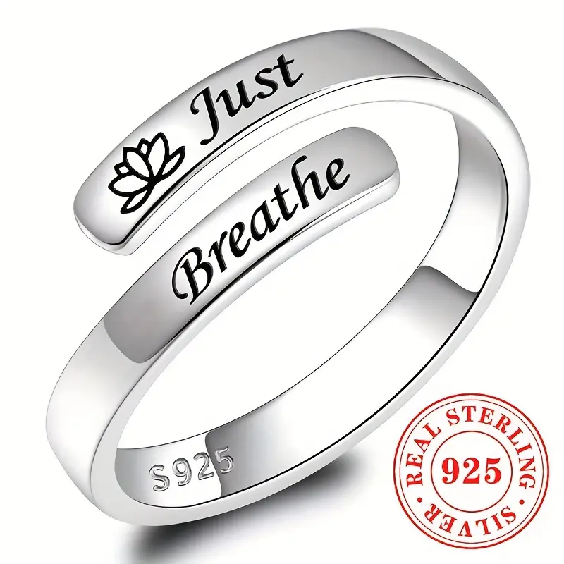 A Women'S Stylish And Personalized Ring Made of S925 Sterling Silver, Featuring an Engraved Lotus Design. This Adjustable Open Ring Is Perfect for Daily Wear, Casual Outings, Vacations, And Yoga.