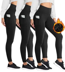 SHOWITTY 3 Pack Women's Fleece Lined Leggings with Pockets- ‌Plus Size High Waist Tummy Control Breathable Casual & Yoga Pants for Daily Wear