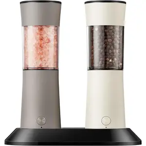 Electric Salt and Pepper  Set, Stainless Steel Automatic Pepper Mill, Rechargeable with USB-C  Base, Gravity Activated -Handed Operation, Dual LED Light, 2 Pack