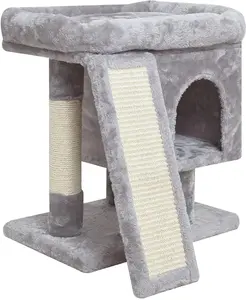 Small Cat Tree for Indoor Cats, Cat Tower with Scratching Post, Modern Activity House for Large Cats, Condo with Board, Kittens Cave (Light Grey)
