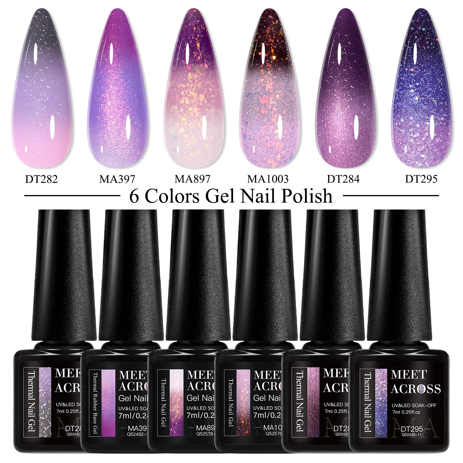 Meet Across 6 Colors Temperature Color Mood Changing Gel Nail Polish, Soak off UV LED Thermal Temperature Art, Nail Care & Styling, Nail Art Products, DIY Manicure, Manicure, Gel Polish Set