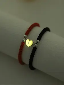 2 Fashionable Glow in the Dark Heart Braided Couple Bracelets Set, Bracelet for Couples, Adjustable for Multiple Weaving Styles, Perfect Valentine's Gift for Men and Women