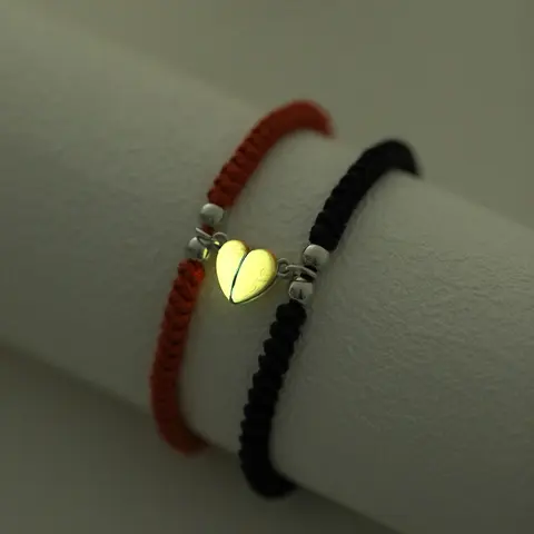 2 Fashionable Glow in the Dark Heart Braided Couple Bracelets Set, Bracelet for Couples, Adjustable for Multiple Weaving Styles, Perfect Valentine's Gift for Men and Women, Bracelet Sets, Matching Heart Bracelets