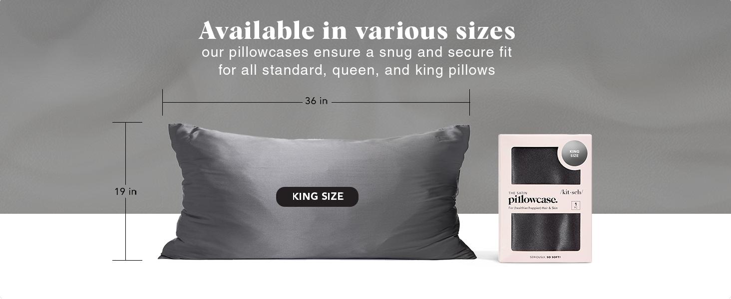 Kitsch Satin Pillowcase with Zipper for Hair & Skin, Softer Than Silk Pillow Cases, Wrinkle-Free, Smooth and Cooling Satin Pillow Covers, King Size 19"x36", Charcoal