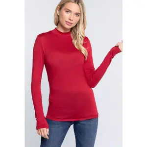 Long Sleeve Mock Neck Rayon Spandex Jersey Top