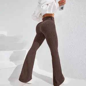 Seamless Solid Color Ribbed Yoga Flared Pants for Women, Breathable Athletic Pants, For  Outdoor Running, Yoga, Dance Workouts at The Gym, Or for Everyday Wear