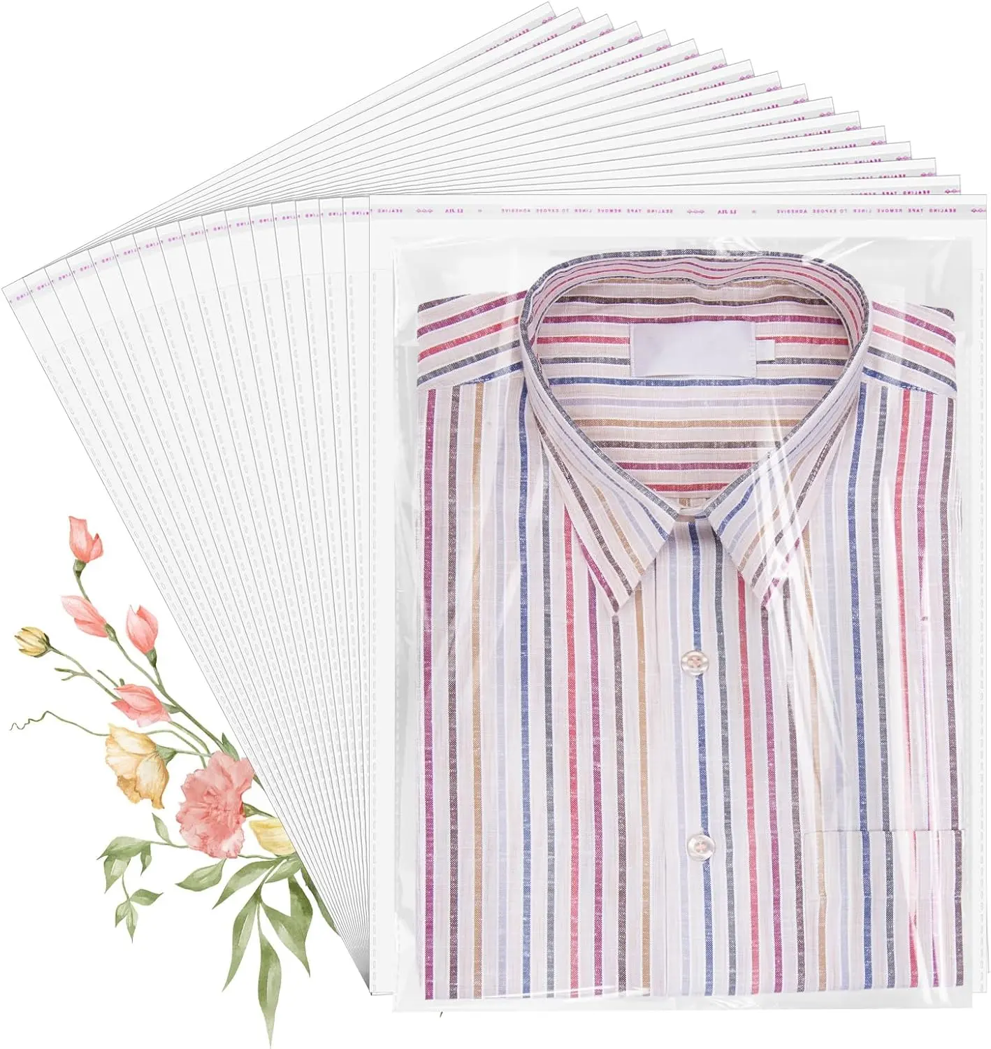 100 Pack 10x14" Clear Cellophane Bags for Shirts, Gift Wrapping, Artwork | Plastic bags with self-sealing strip, Ultra-transparent for shirts, gifts & party favors, Reusable & tear-resistant