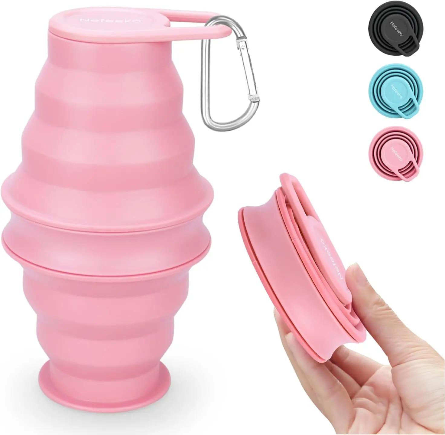 Collapsible Water Bottle,17oz(500ml) Reuseable BPA Free Silicone Foldable Water Bottles for Travel Gym Camping Hiking, Portable Leak Proof Sports Water Bottle with Carabiner