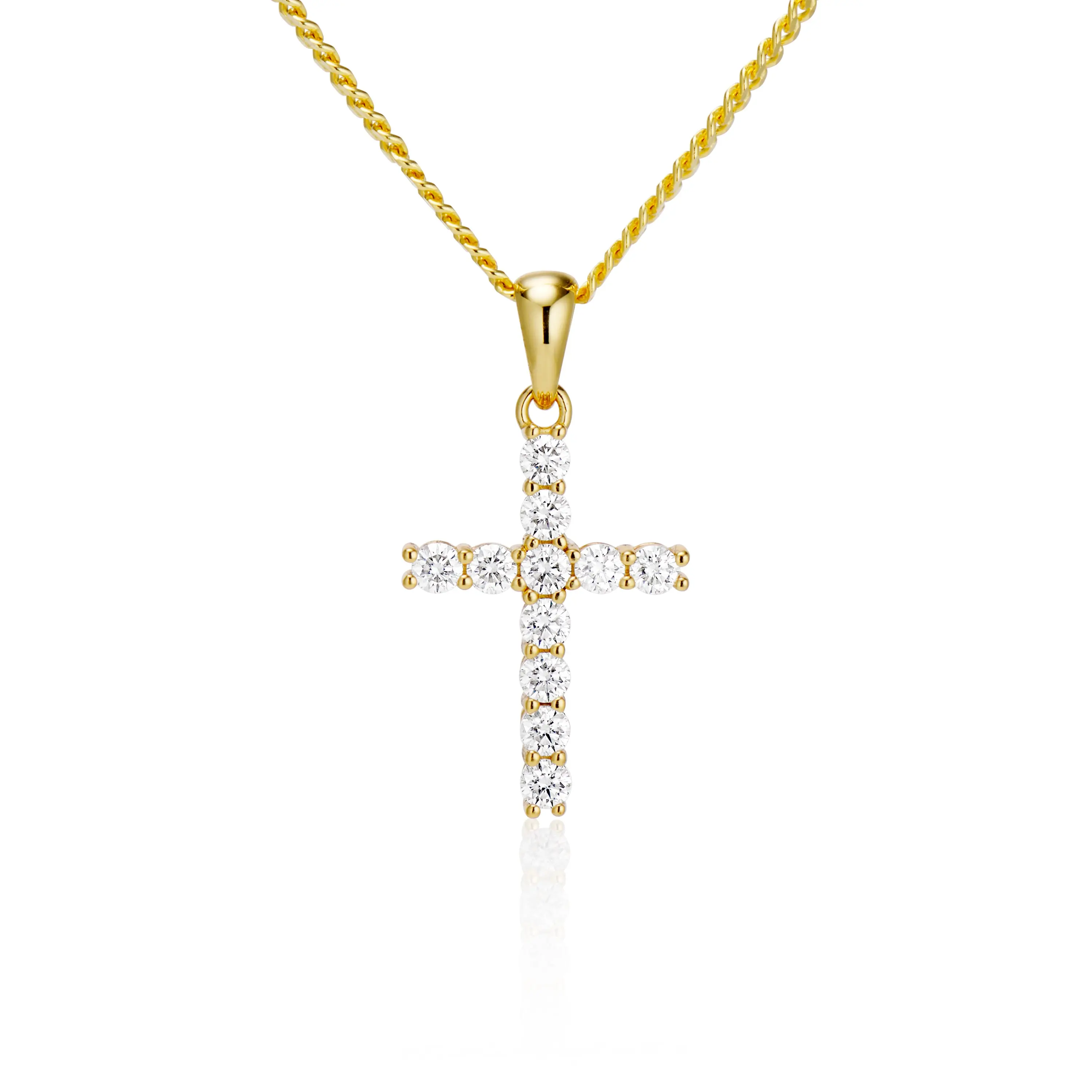 Moissanite Cross Pendant with Necklace in Yellow Gold