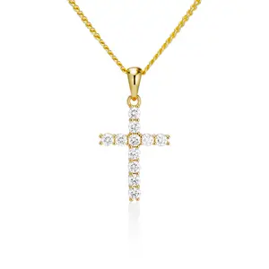 Moissanite Cross Pendant with Necklace in Yellow Gold