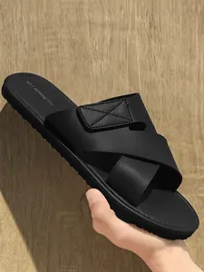 Men's Cross Strap Sandals, Adjustable Velcro One-Piece Slippers, Business Casual Outdoor Non-Slip Shoes, Eva Material
