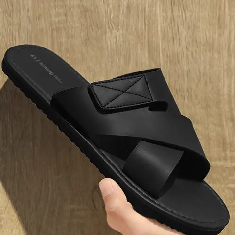 Men's Plain Cross Strap Summer Sandals, Casual EVA Slippers, Non-Slip Shoes for Business, Leisure and Outdoor, Simple Design