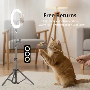 Video Light Kit: 25.6cm Outer Dimmable LED Ring Light, Light Stand（43 inch/110cm）With 2 Phone Holder for TikTok Videos, YouTube, TikTok, Self Portrait Shooting, live stream makeup vlog#SummerWins#FathersDayGift