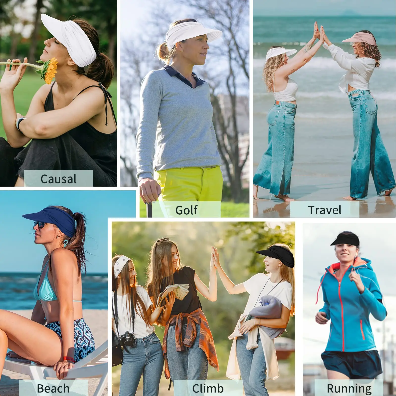 Women's UPF 50+ UV Protection Sun Visor Hat | SunSafeTok That Girl Aesthetic High Ponytail Wide Brim Hat | Birthday Gift for Her Beach Golf Hiking Outdoor Daily Casual Wear