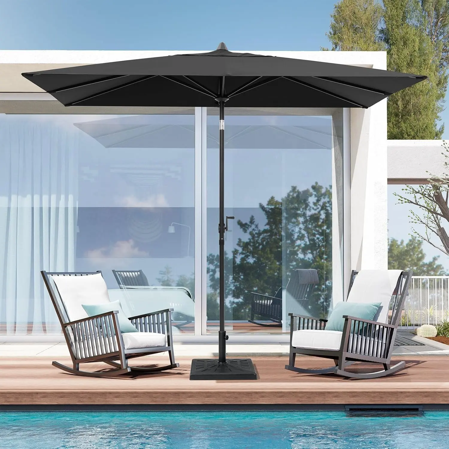 Crestlive Products 9 x 5 FT Patio Outdoor Umbrella, Market Table Umbrella, Rectangular Tilting Parasol, 500h Fade-resistant and Waterproof for Pool Garden Backyard