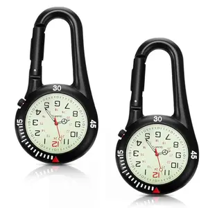 2 PCS Clip-On Quartz Fob Watch – Glow in the Dark Pocket Watch for Nurses, Doctors, Backpack or Belt Clip