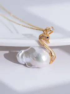 Freshwater Baroque Swan Pearl Pendant 14-17mm, Elegant Jewelry with Natural Pearl Texture, Perfect Gift for Loved Ones
