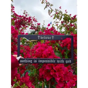 God License Plate Frame, Jesus Car Accessories, Bible Car Decor, Religion Plate Cover Gift, With God Nothing is Impossible Quote Accessory.