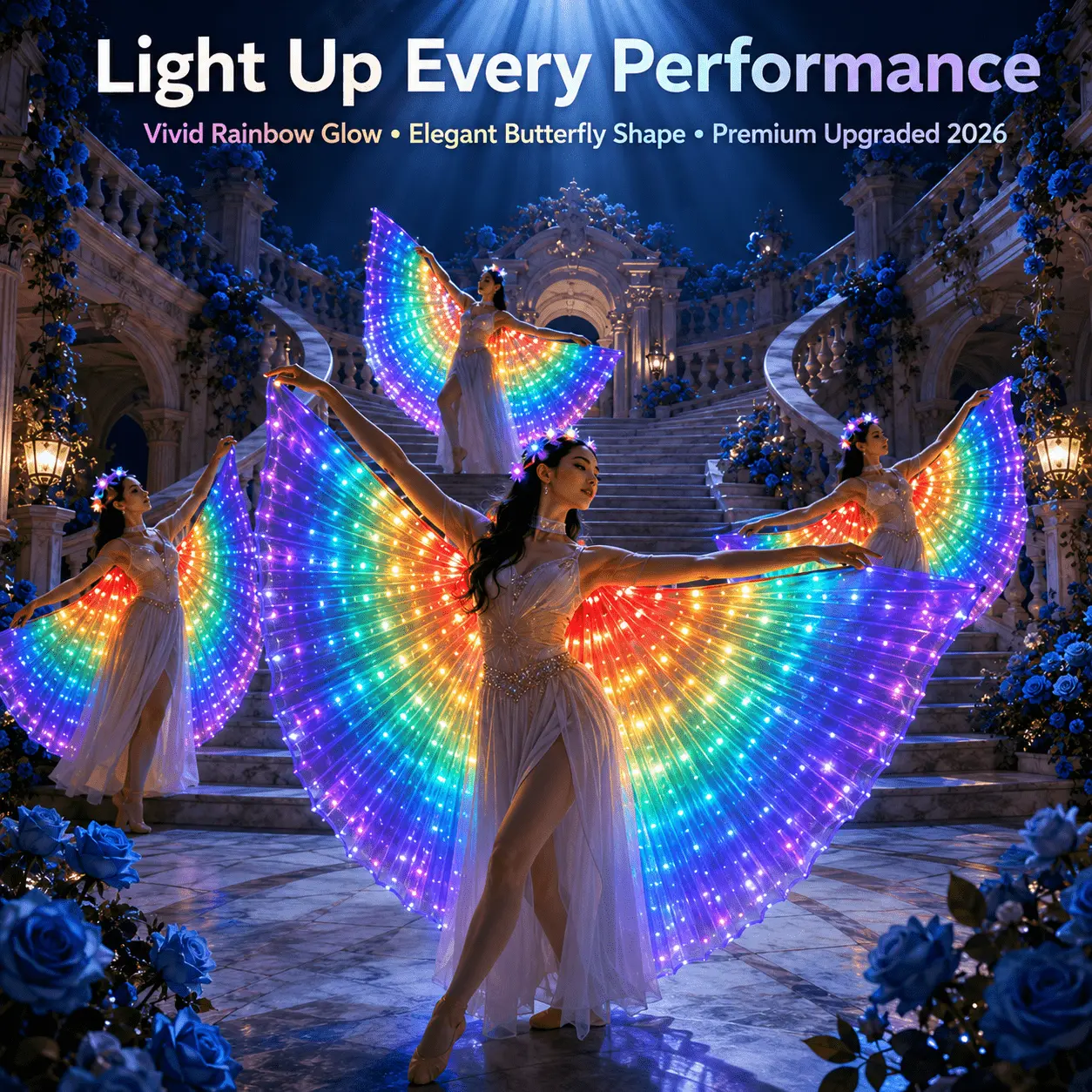 LED Light-Up Movable Butterfly Wing Set - Belly Dance Carnival Party Accessory Costume Kit with 1 Random-Style Glowing Headpiece (Toys & Hobbies Party Games for Adults)
