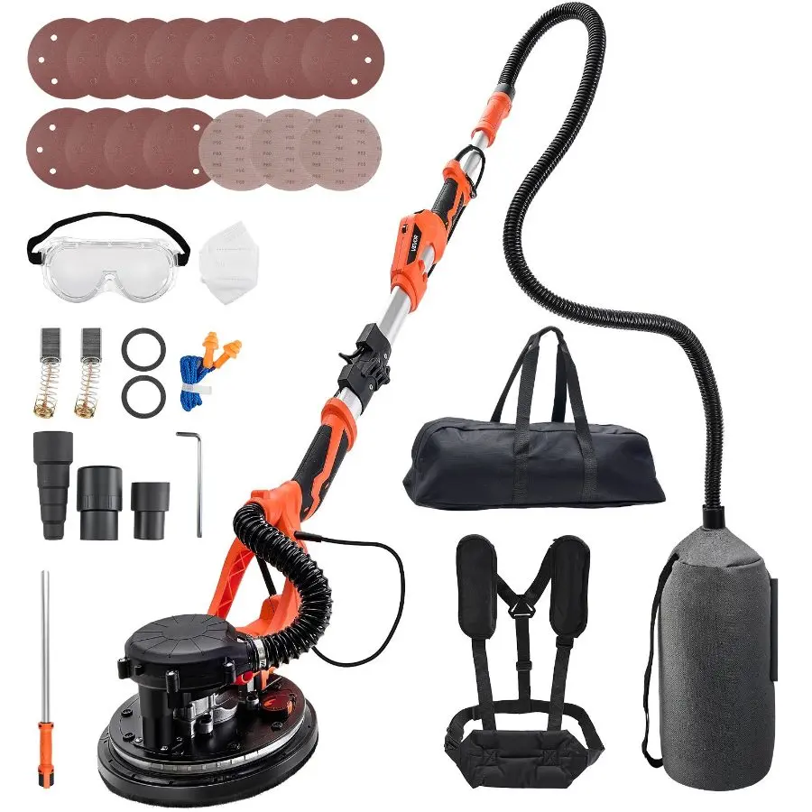 【Summerfinds】 VEVOR 1150W Electric Drywall Vacuum Sander Tool Kit, DIY Popcorn Ceiling Removal Tool with Dust Collection, 5 Variable Speeds (800-1700 RPM), LED Light, Foldable Extendable Handle, 15 Sanding Discs