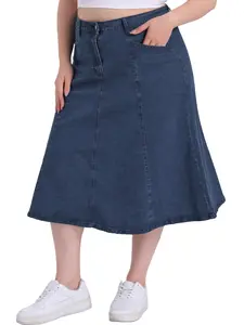 Agnes Orinda Women's Plus Size Denim Skirts Vintage High Waist with Pockets A-Line Midi Jean Skirt
