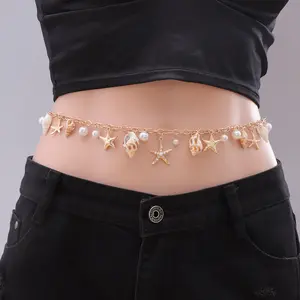 Women’s Bohemian Summer Beach Waist Chain - Imitation Pearl Starfish Conch Body Chain