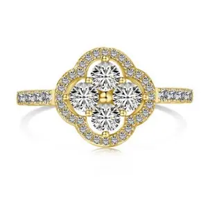 Clover Diamond ring Women 925 Sterling Silver  CZ Engagement Wedding Party