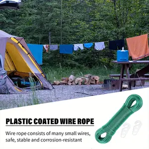 164 Feet 3mm Thickness PVC Steel Wire Clothesline, Reinforced with Steel Wire, Hooks, Strong Load Capacity, Suitable for All Weather