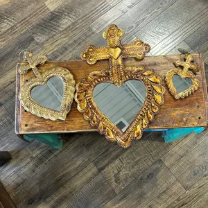 Cross on Heart Tin Mirror - Elegant Design for Home Decor with Unique Patterns and Lightweight Construction