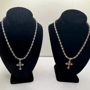 Elegant Cross Pendant on Spiked Tennis Necklace with Metal Coating - Stylish and Sophisticated Design